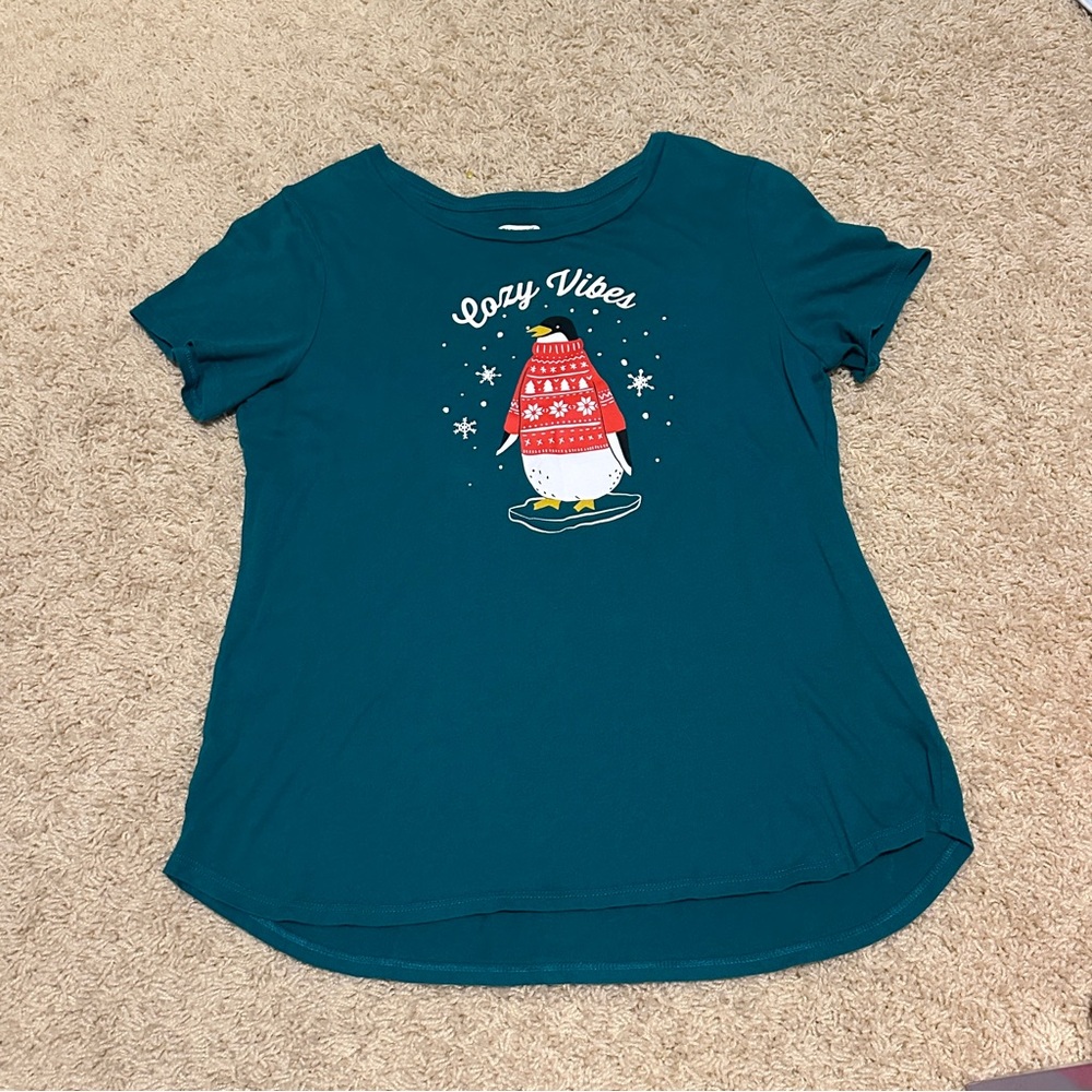 Old Navy Teal Cozy Vibes Penguin Tee